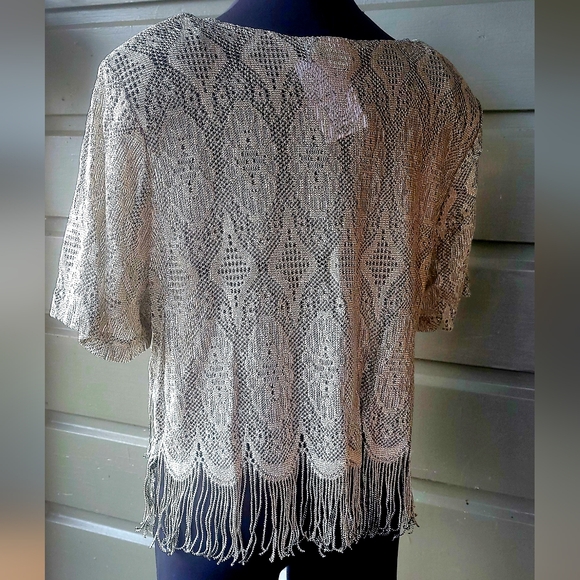 1990s Sharade Nites Fringe Lace Top. Gold color. Size 18W. Fits Large and XL. - Picture 5 of 5